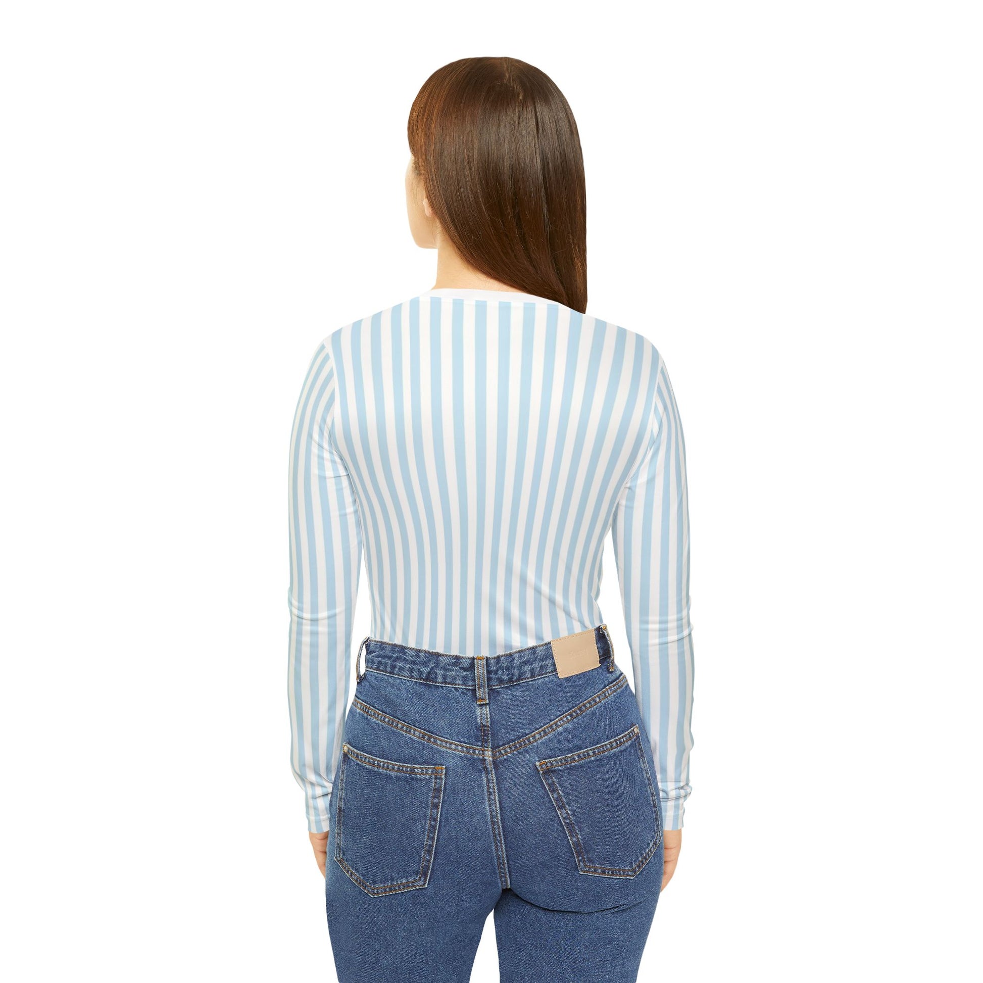 Women's Striped Long Sleeve V-neck Shirt - Marlin